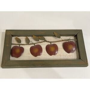 Vintage Country Wood Frame Wall Decor Plaque Metal Apples Granny Core